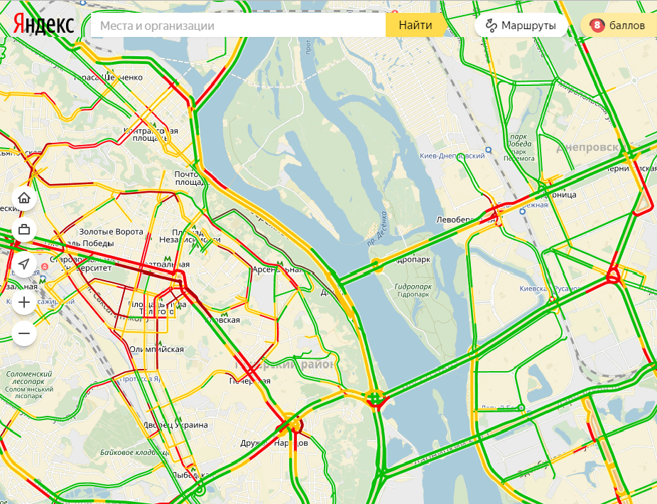 Пробки в Киеве достигли 8 баллов